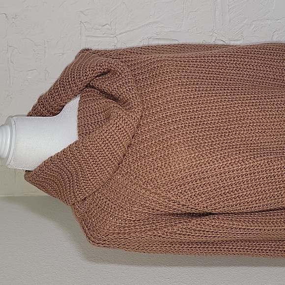 Moon & Madison Sweater Pullover Cropped Cowl Neck Knitted Chunky Relaxed Brown L - Picture 7 of 14